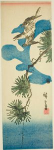 Koekoek, Pijnboomtak en Volle Maan door Utagawa Hiroshige