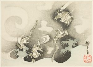 Draken tussen wolken door Utagawa Hiroshige