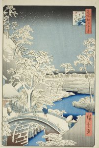 Drumbrug en Yuhi Heuvel in Meguro (Meguro Taikobashi Yuhi-no-oka), uit de serie "Honderd Beroemde Zichten van Edo (Meisho Edo hyakkei)"