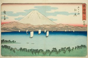 Ejiri—Nr. 19, uit de serie "Drieënvijftig Stations van de Tokaido (Tokaido gojusan tsugi)," ook bekend als de Reisho Tokaido door Utagawa Hiroshige