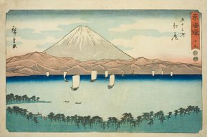 Ejiri—Nr. 19, uit de serie "Drieënvijftig stations van de Tokaido (Tokaido gojusan tsugi)," ook bekend als de Reisho Tokaido door Utagawa Hiroshige