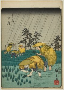 Ejiri, uit de serie "Drieënvijftig stations [van de Tokaido]" ook bekend als de Figuren Tokaido door Utagawa Hiroshige