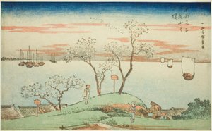 Avond Kersenbloesems op Goten Heuvel (Gotenyama no yuzakura), uit de serie "Beroemde Zichten van de Oostelijke Hoofdstad (Toto Meisho)"