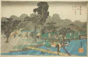 Avondbui aan de oever van de Tadasu-rivier (Tadasugawara no yudachi), uit de serie "Beroemde plaatsen in Kyoto (Kyoto meisho no uchi)"