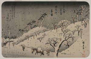 Avondsneeuw op Asuka Hill, uit de serie Acht Zichten op de Omgeving van Edo, c. 1837-38 door Utagawa Hiroshige