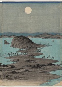 Avondzicht op de acht beroemde plaatsen bij Kanazawa onder volle maan in de provincie Musashi door Utagawa Hiroshige