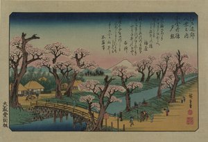 Avondgloed bij Koganei-brug. Uit de serie Acht uitzichten in de omgeving van Edo, 1838 door Utagawa Hiroshige