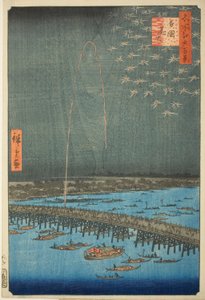 Vuurwerk bij Ryōgoku, uit de serie Honderd beroemde uitzichten van Edo