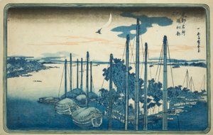 Eerste koekoek van het jaar op Tsukuda-eiland (Tsukudajima, hatsu hototogisu), uit de serie "Beroemde uitzichten van de oostelijke hoofdstad (Toto Meisho)"