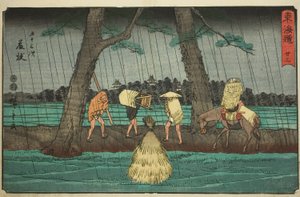 Fujieda—Nr. 23, uit de serie "Drieënvijftig Stations van de Tokaido (Tokaido gojusan tsugi)," ook bekend als de Reisho Tokaido door Utagawa Hiroshige