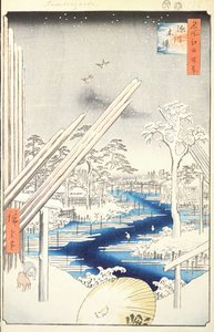 Fukagawa Houthandel, nr. 106 uit Honderd beroemde Zichten van Edo, 1856