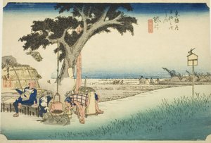 Fukuroi: Theekraam (Fukuroi, dejaya no zu), uit de serie "Drieënvijftig Stations van de Tokaido (Tokaido gojusan tsugi no uchi)," ook bekend als de Hoeido Tokaido door Utagawa Hiroshige