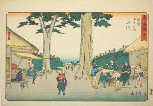Futakawa: Sarugababa—Nr. 34, uit de serie "Drieënvijftig Stations van de Tokaido" door Utagawa Hiroshige