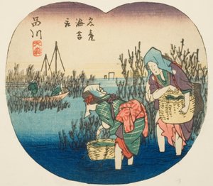 Zeewier verzamelen bij Omori in Shinagawa, sectie van blad nr. 1 uit de serie 