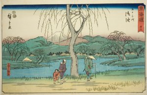 Goyu: Motono Vlak langs de Oude Weg (Kokaido Motonogahara)—Nr. 36, uit de serie "Drieënvijftig Stations van de Tokaido (Tokaido gojusan tsugi)," ook bekend als de Reisho Tokaido door Utagawa Hiroshige