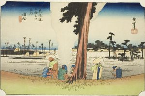 Hamamatsu: Winters tafereel, uit de serie "Drieënvijftig stations van de Tokaido," ook bekend als de Hoeido Tokaido door Utagawa Hiroshige