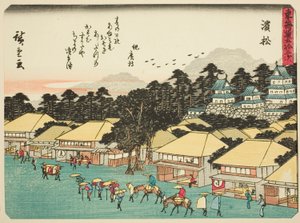 Hamamatsu, uit de serie "Drieënvijftig Stations van de Tokaido (Tokaido gojusan tsugi)," ook bekend als de Tokaido met Gedicht (Kyoka iri Tokaido)