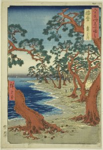 Harima Provincie: Maiko Strand, uit de serie "Beroemde Plaatsen in de Zestig-Provincies" door Utagawa Hiroshige