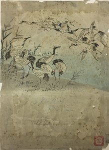 Reigers tussen de grassen door Utagawa Hiroshige