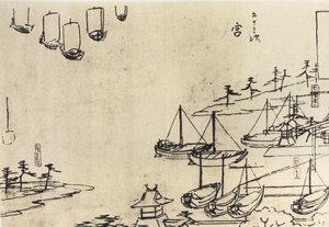 Hiroshige, Gezicht op een haven nb