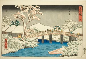 Hodogaya: Katabira Rivier en Katabira Brug (Hodogaya, Katabiragawa Katabirabashi)—Nr. 5, uit de serie "Drieënvijftig Stations van de Tokaido (Tokaido gojusan tsugi)," ook bekend als de Reisho Tokaido