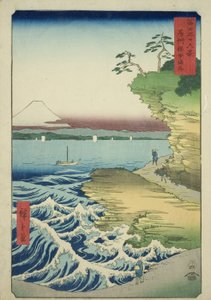 Hota-strand in de provincie Awa, uit de serie "Zesendertig Zichten op de Fuji" door Utagawa Hiroshige
