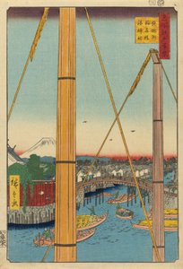 Inari-brug en Minato-schrijn, Teppozu, uit de serie "Honderd beroemde uitzichten van Edo" door Utagawa Hiroshige