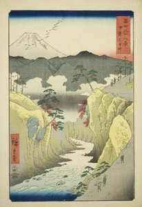 Inume-pas in de provincie Kai (Kai Inume toge), uit de serie "Zesendertig uitzichten op de berg Fuji (Fuji sanjurokkei)" door Utagawa Hiroshige