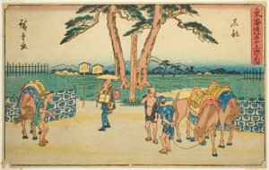 Ishibe, uit de serie Drieënvijftig Stations van de Tokaido (Tokaido gojusan tsugi no uchi), ook bekend als de Gyosho Tokaido door Utagawa Hiroshige