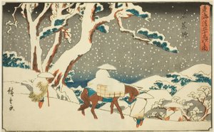 Ishiyakushi, uit de serie "Drieënvijftig stations van de Tokaido (Tokaido gojusan tsugi no uchi)," ook bekend als de Gyosho Tokaido door Utagawa Hiroshige