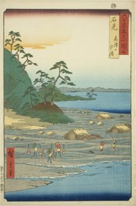 Iwami provincie: Zoutstranden bij Takatsu heuvel (Iwami, Takatsuyama shiohama), uit de serie "Beroemde plaatsen in de zestig-odd provincies (Rokujuyoshu meisho zue)"