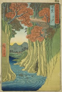 Kai Provincie: Apenbrug (Kai, Saruhashi), uit de serie "Beroemde plaatsen in de zestig-odd provincies (Rokujuyoshu meisho zue)"