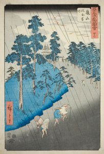 Kameyama: Wind, Regen en Donder, nr. 47 uit de serie "Beroemde Bezienswaardigheden van de Drieënvijftig Stations" door Utagawa Hiroshige