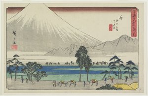Kashiwahara rustplaats bij de vijver met uitzicht op de berg Fuji, Hara, 1841-1842