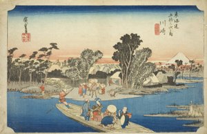 Kawasaki: De Rokugo Veerboot, uit de serie "Drieënvijftig Stations van de Tokaido," ook bekend als de Hoeido Tokaido door Utagawa Hiroshige