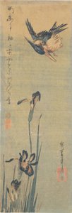 IJsvogel vliegend over een Iris door Utagawa Hiroshige