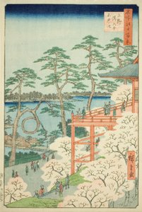 Kiyomizu Hall and Shinobazu Pond at Ueno (Ueno Kiyomizudo Shinobazu no ike), nr.11 uit de serie "Honderd beroemde vergezichten van Edo (Meisho Edo hyakkei)".