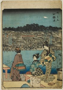 Kyoto: Avondkoelte bij Shijo (Onajiku taibi, Shijo suzumi), uit de serie "Drieënvijftig stations [van de Tokaido] (Gojusan tsugi)," ook bekend als de Figure Tokaido (Jinbutsu Tokaido) door Utagawa Hiroshige