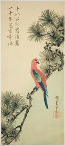 Ara op een dennen tak door Utagawa Hiroshige