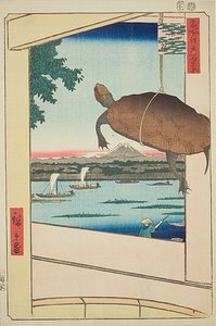 Mannen Bridge, Fukagawa (Fukagawa Mannenbashi), nr.56 uit de serie "Honderd beroemde vergezichten van Edo (Meisho Edo hyakkei)". door Utagawa Hiroshige