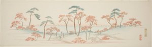 Esdoorns bij de Kaianji-tempel (Kaianji koyo), uit een ongetitelde serie van beroemde uitzichten van de buitenwijken van Edo