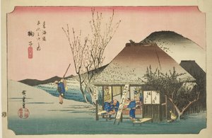 Mariko: Beroemde Theewinkel (Mariko, meibutsu chamise), uit de serie "Drieënvijftig Stations van de Tokaido Weg (Tokaido gojusan tsugi no uchi)," ook bekend als de Hoeido Tokaido door Utagawa Hiroshige