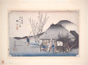Mariko theehuis, uit de serie Drieënvijftig Stations van de Tokaido door Utagawa Hiroshige