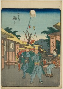 Mariko, uit de serie "Drieënvijftig Stations [van de Tokaido] (Gojusan tsugi)," ook bekend als de Figuren Tokaido (Jinbutsu Tokaido) door Utagawa Hiroshige