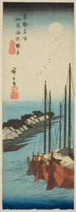 Mistig Maanlicht aan de Kust van Tsukuda Eiland (Tsukudajima kaihen oborozuki), uit de serie 