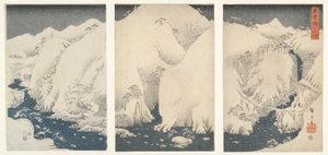 Bergen en Rivieren langs de Kiso Snelweg onder Sneeuw door Utagawa Hiroshige
