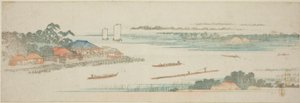 Monding van de Naka-rivier (Nakagawa guchi no zu), uit een ongetitelde serie beroemde uitzichten van de buitenwijken van Edo door Utagawa Hiroshige