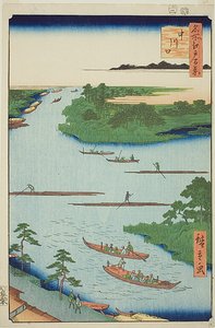 Mouth of the Nakawaga River (Nakagawaguchi), nr.70 uit de serie "One Hundred Famous Views of Edo (Meisho Edo hyakkei)". door Utagawa Hiroshige