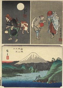 Mt. Fuji Gezien Over het Meer in Hakone en 2 Andere Beelden, september 1858