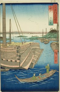 Nagato Provincie: Shimonoseki (Nagato, Shimonoseki), uit de serie "Beroemde Plaatsen in de Zestig-odd Provincies (Rokujuyoshu meisho zue)" door Utagawa Hiroshige